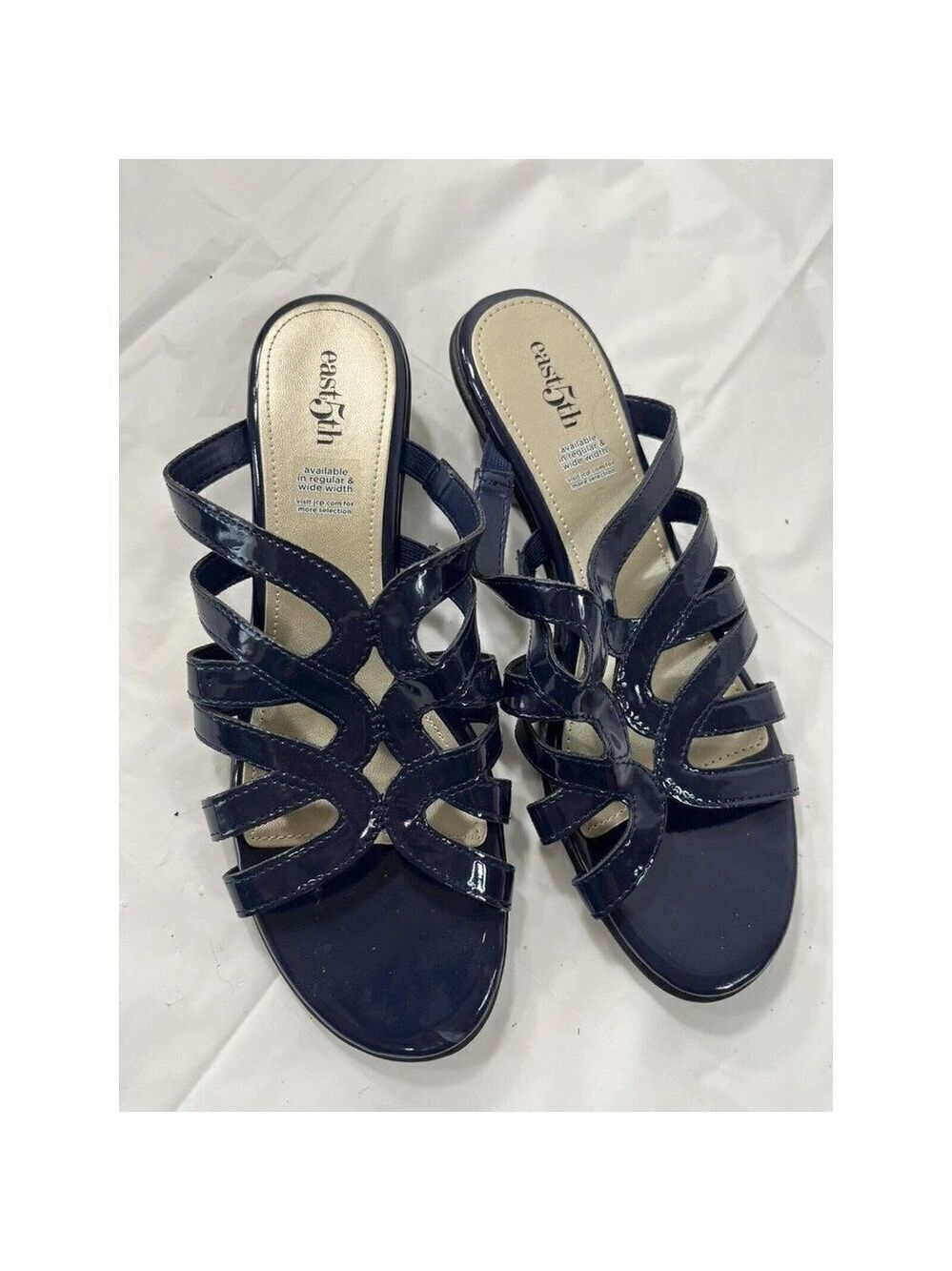 East 5th EF Eris Blue Patent Leather Slip On Open Toe Sandals Shoes size 9